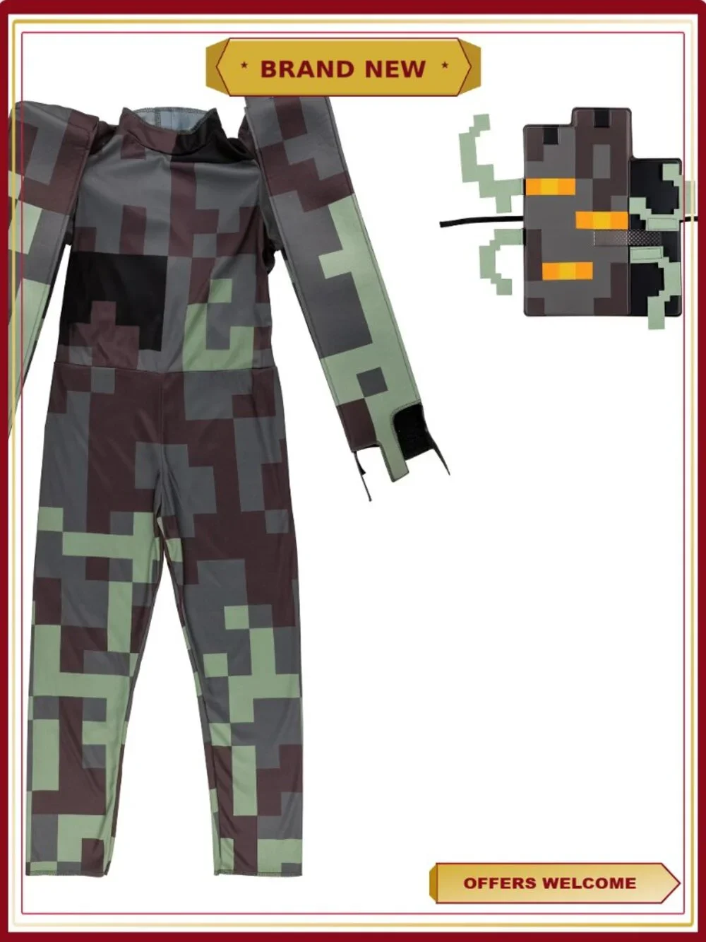 Minecraft Creaking Classic Halloween Costume Boys Size S Jumpsuit Mask